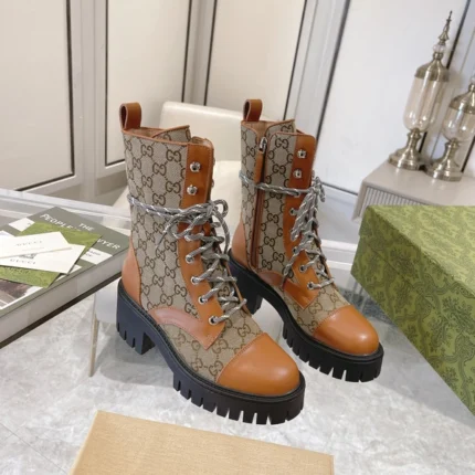 Gucci Women's GG Matelassé Lace-up Boot GG Canvas