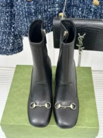 Gucci Women's Horsebit Ankle Bootie Black Stretch Leather