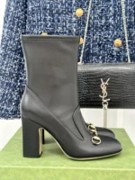Gucci Women's Horsebit Ankle Bootie Black Stretch Leather