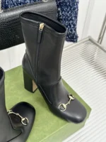 Gucci Women's Horsebit Ankle Bootie Black Stretch Leather