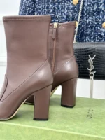 Gucci Women's Horsebit Ankle Bootie Dark Brown Stretch Leather