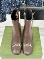 Gucci Women's Horsebit Ankle Bootie Dark Brown Stretch Leather
