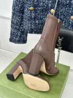 Gucci Women's Horsebit Ankle Bootie Dark Brown Stretch Leather