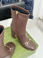 Gucci Women's Horsebit Ankle Bootie Dark Brown Stretch Leather
