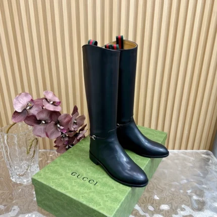 Gucci Women's Slim Horsebit Boot Black Leather