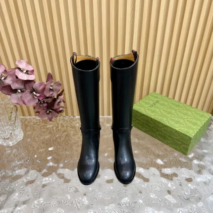 Gucci Women's Slim Horsebit Boot Black Leather