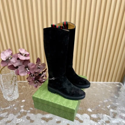 Gucci Women's Slim Horsebit Boot Black Suede