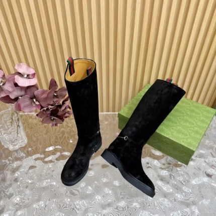 Gucci Women's Slim Horsebit Boot Black Suede