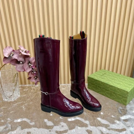Gucci Women's Slim Horsebit Boot Bordeaux