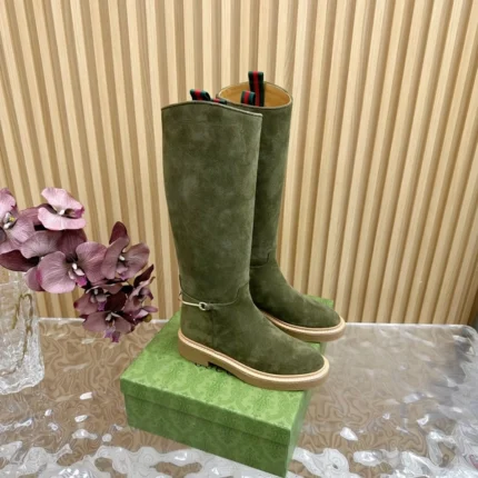 Gucci Women's Slim Horsebit Boot Dark Green Suede