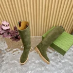 Gucci Women's Slim Horsebit Boot Dark Green Suede