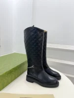 Gucci Women's Slim Horsebit boot Black GG Leather