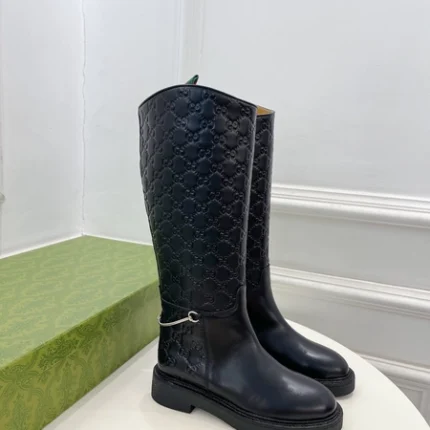 Gucci Women's Slim Horsebit boot Black GG Leather