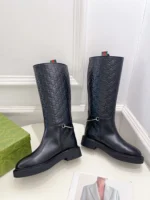 Gucci Women's Slim Horsebit boot Black GG Leather