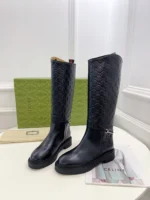Gucci Women's Slim Horsebit boot Black GG Leather