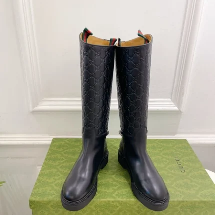 Gucci Women's Slim Horsebit boot Black GG Leather