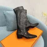 Hermes Folk 35 Boot Black Leather
