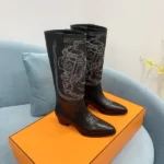 Hermes Folk 35 Boot Black Leather
