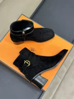 Hermes Jill 60 Ankle Boot Black Suede