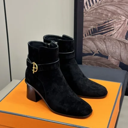 Hermes Jill 60 Ankle Boot Black Suede
