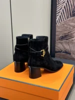 Hermes Jill 60 Ankle Boot Black Suede