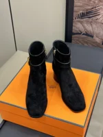 Hermes Jill 60 Ankle Boot Black Suede