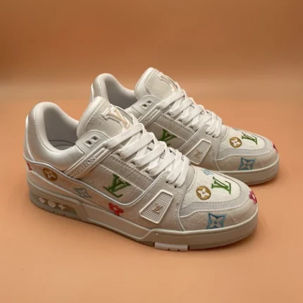 Louis Vuitton LV Trainer Floral Motif White Denim Sneaker