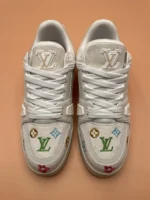 Louis Vuitton LV Trainer Floral Motif White Denim Sneaker