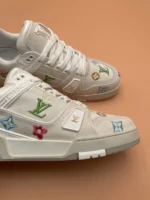 Louis Vuitton LV Trainer Floral Motif White Denim Sneaker