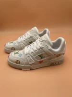 Louis Vuitton LV Trainer Floral Motif White Denim Sneaker