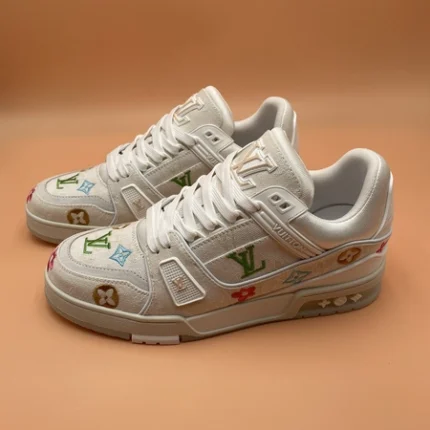 Louis Vuitton LV Trainer Floral Motif White Denim Sneaker