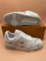 Louis Vuitton LV Trainer Floral Motif White Denim Sneaker