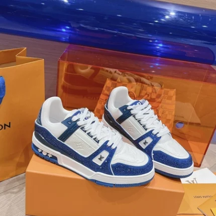 Louis Vuitton Trainer Swarovski Crystals Blue Sneaker