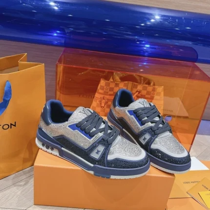 Louis Vuitton Trainer Swarovski Crystals Navy Blue Sneaker